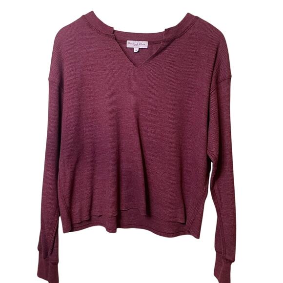 Michael Stars Red/Purple Waffle Knit Square Cut Long Sleeve Semi Cropped Tee XS - Picture 1 of 9
